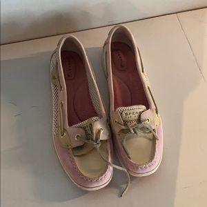 Pink and tan Sperrys